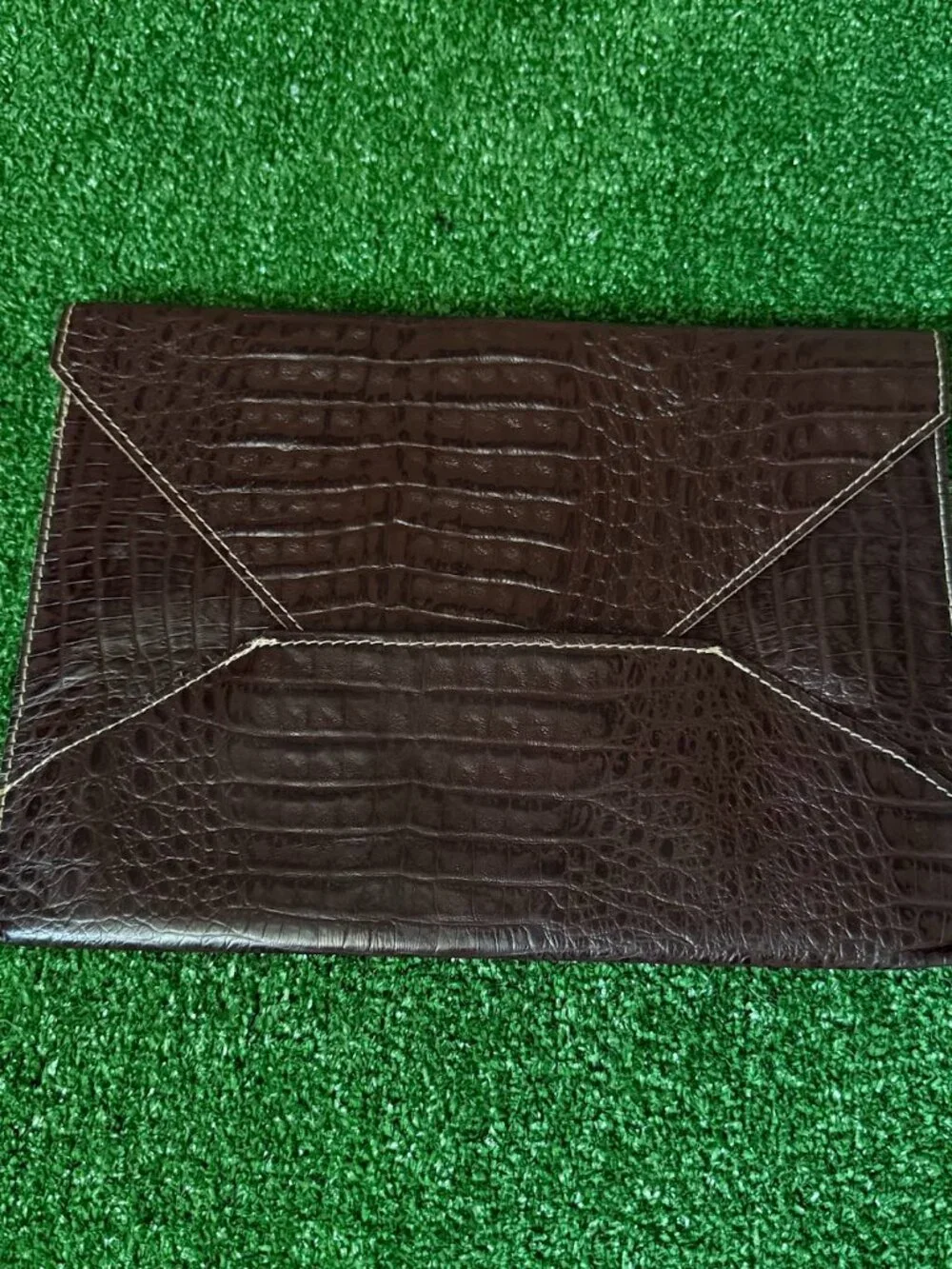 Ornare Brown Genuine Leather Croc Embossed Envelope Clutch Portfolio Purse Rare